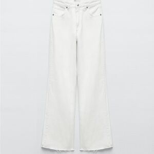 NWOT/ZARA WHITE FULL LENGTH HIGH RISE WIDE LEG JEANS SZ: 42 (10) US